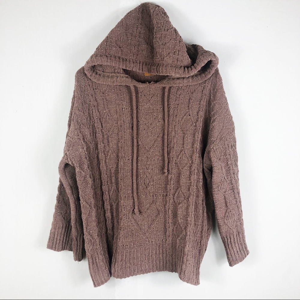 POL Chunky Knit Hooded Sweater | Brown | Size Medium